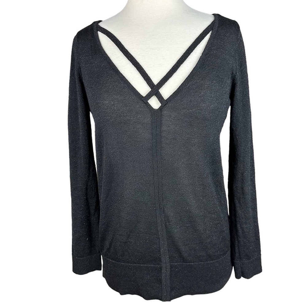 DYNAMITE Black Long Sleeve Crisscross V Neck Blouse Size Medium